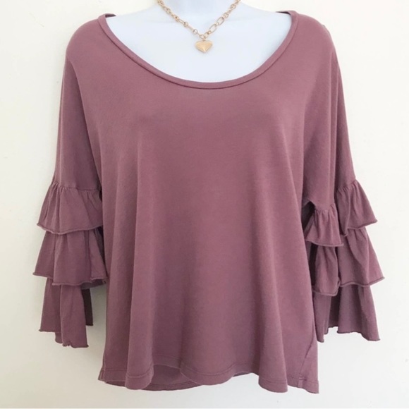 5/$25 American Eagle Outfitters Dusty Purple Ruffle Sleeve Top - Picture 3 of 7